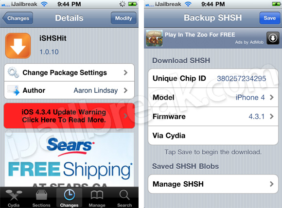 ... Updated To Version 1.0.10 To Save iOS 4.3.5 and iOS 4.2.10 SHSH Blobs