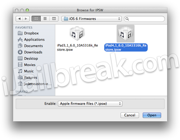 Step 4) Upon selecting the iOS firmware click the back button, followed by the Jailbreak button.